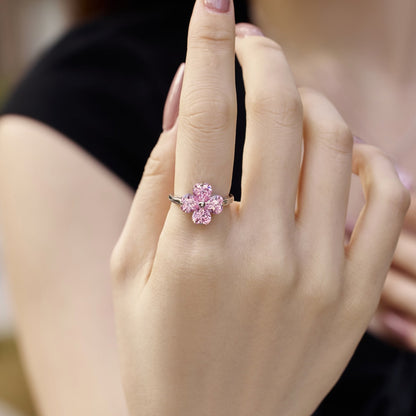 [Clover Jewelry]Heart-shaped Four-Leaf Clover Ball Ring