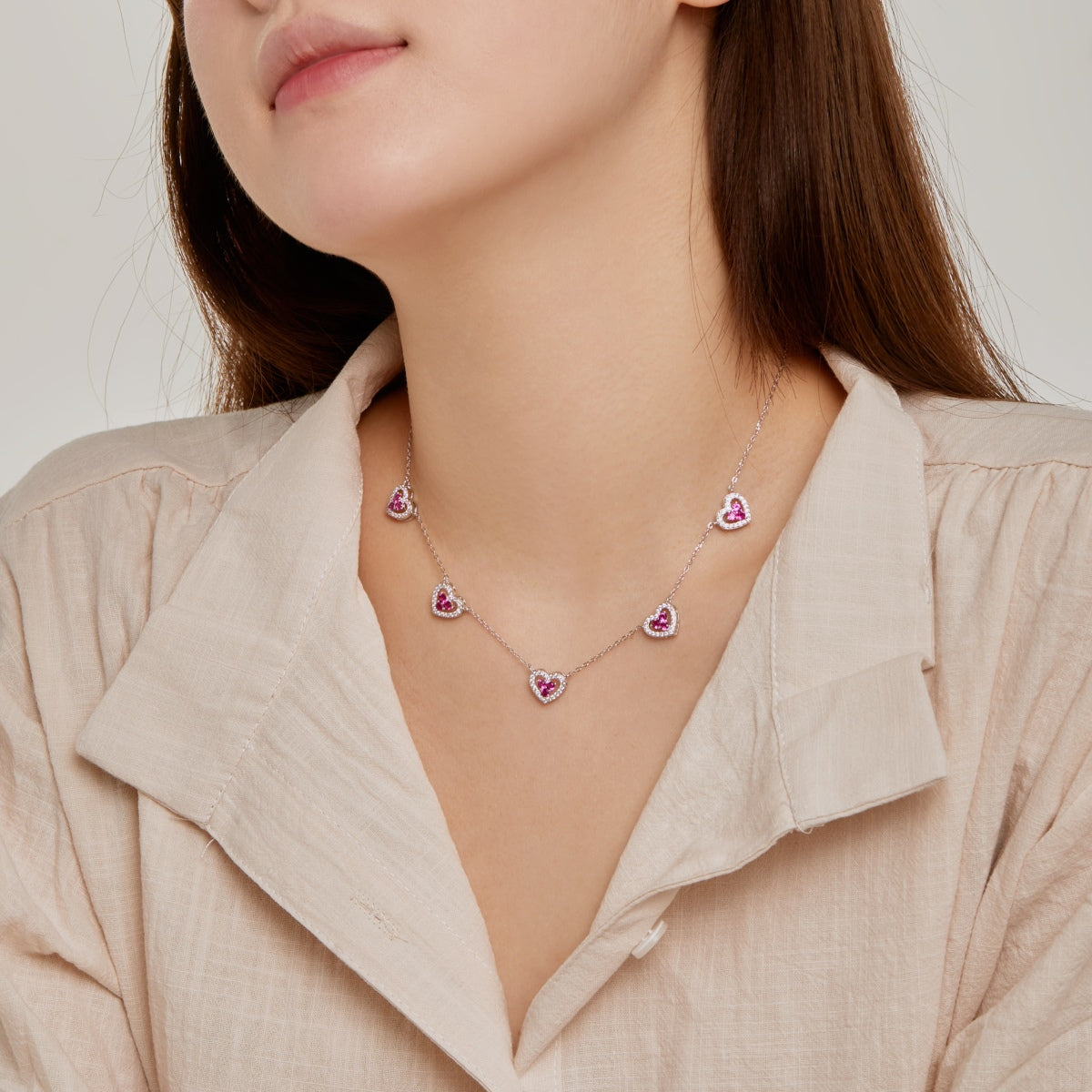 [Clover Jewelry]Sparkling Five Heart Necklace