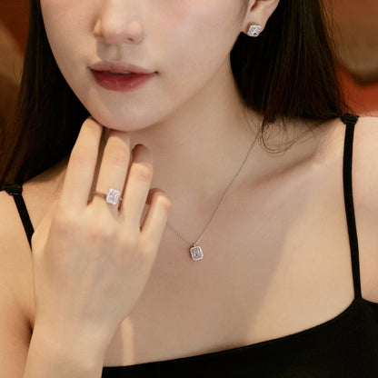 [Clover Jewelry]1.0 Carat Luxurious Dainty Emerald Cut Daily Earrings