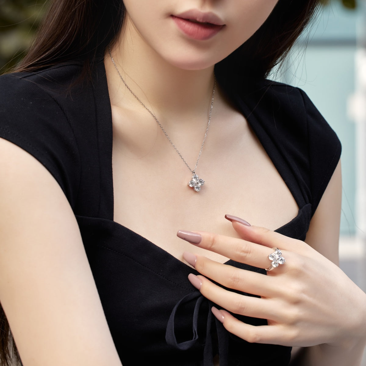 [Clover Jewelry]Four-Leaf Clover And Eight-Pointed Star Necklace