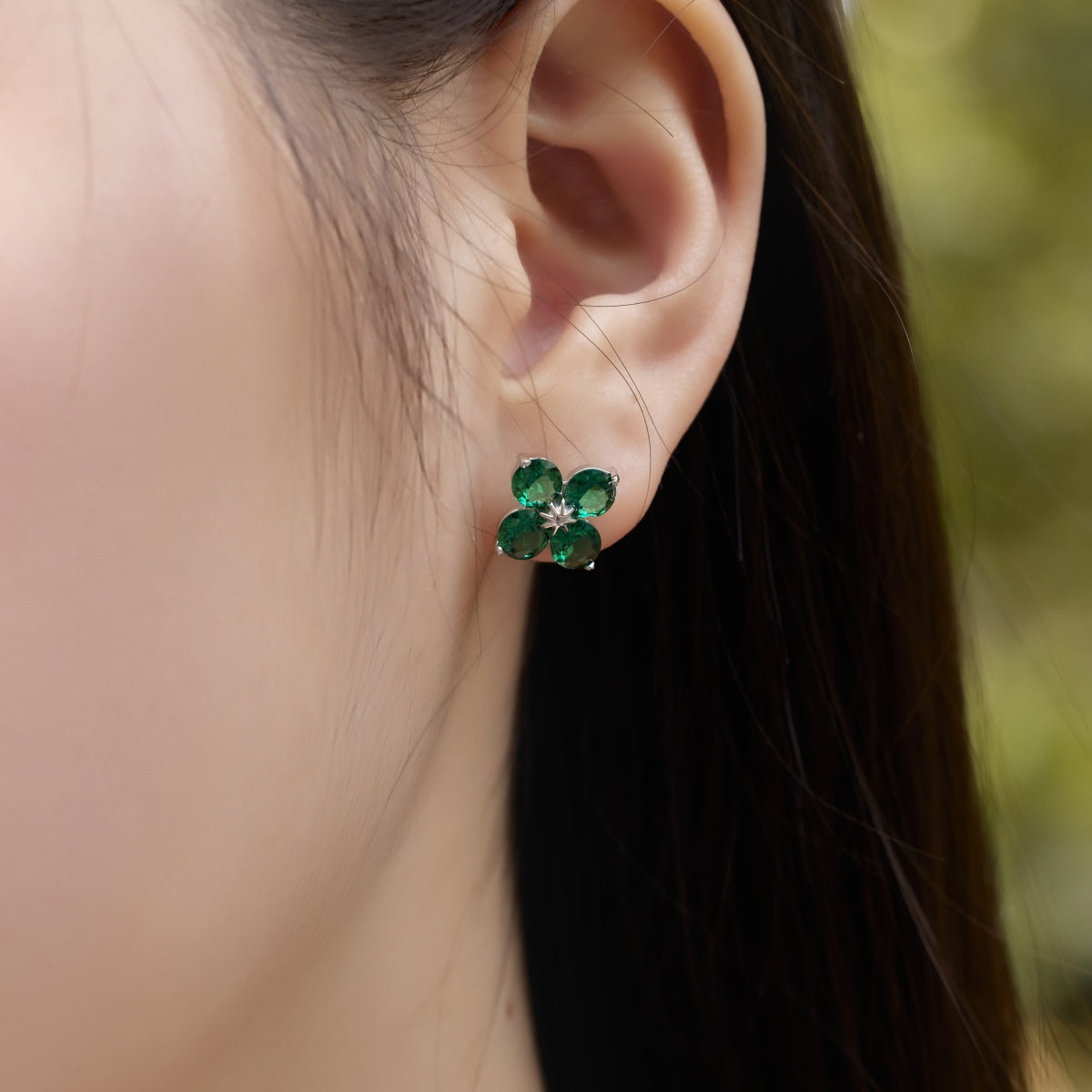 [Clover Jewelry]Four-Leaf Clover Eight-Pointed Star Earrings