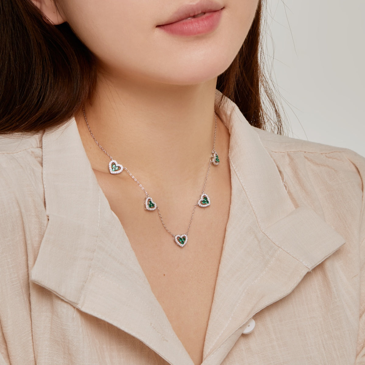 [Clover Jewelry]Sparkling Five Heart Necklace