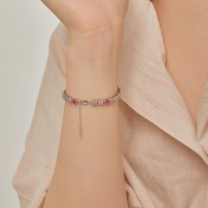 [Clover Jewelry]Delicate Colorful Emerald Cut Daily Bracelet