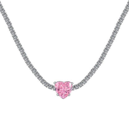 [Clover Jewelry]2.0 Carat Sparkling Tennis Heart Cut Necklace