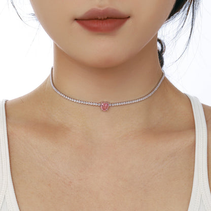 [Clover Jewelry]2.0 Carat Sparkling Tennis Heart Cut Necklace