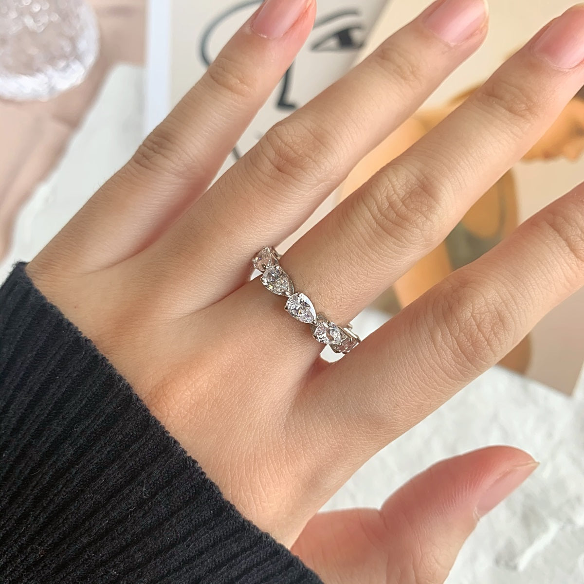 [Clover Jewelry]Exquisite Pear Cut Tennis Ring